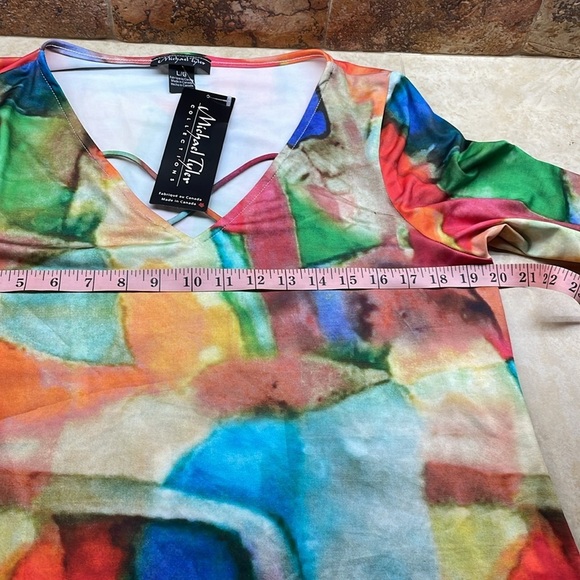 Michael Tyler 3/4 Sleeve Top Blouse V-neck Casual Abstract Women’s Tunic Size L - Picture 8 of 11